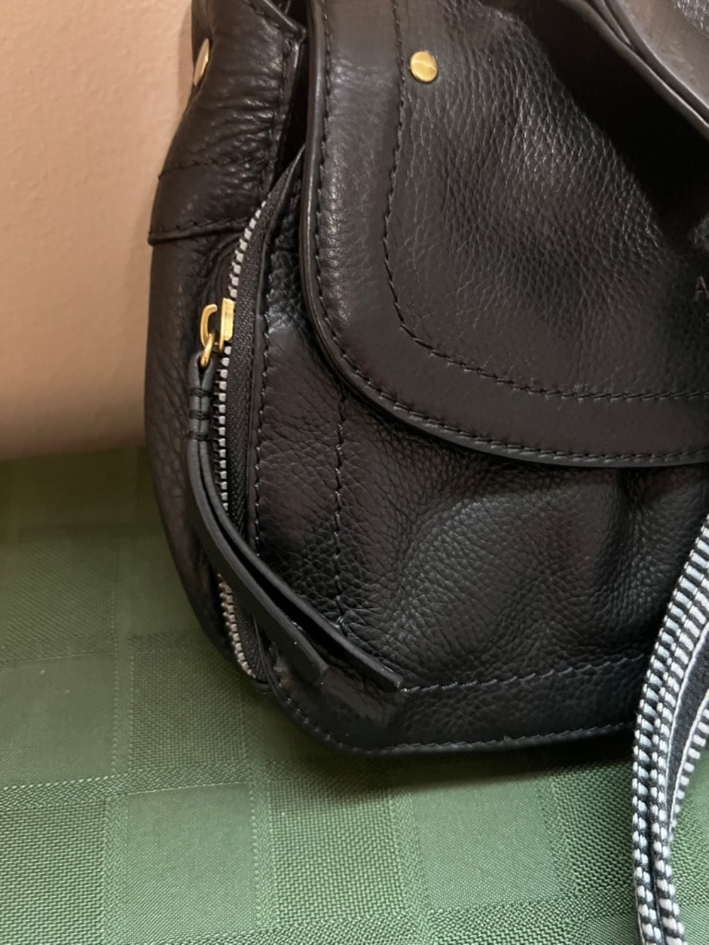 American Leather Co Black Leather Crossbody with Striped Canvas Strap - Picture 14 of 15